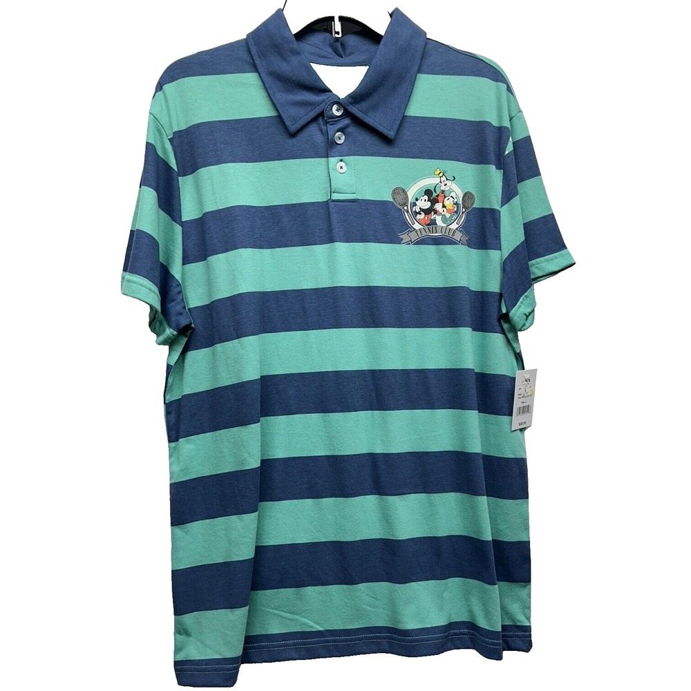 Disney Mickey & Friends Mens Large Cotton Blend Blue/Green Polo Shirt NEW(F7)